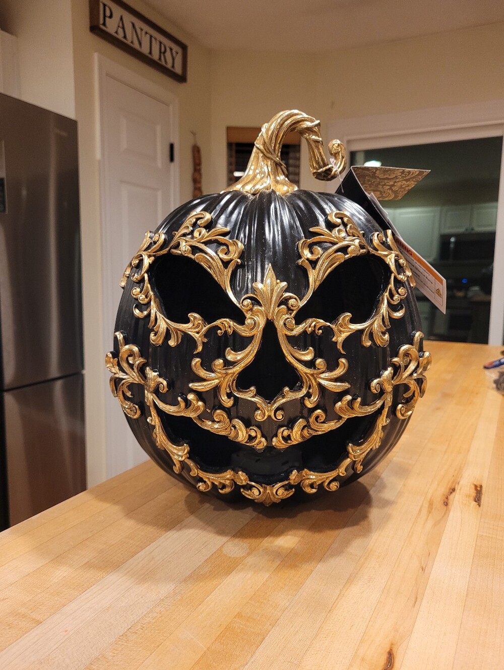 Christian Siriano LED Light-up Ornate Black Gilded Pumpkin Halloween Home Decor